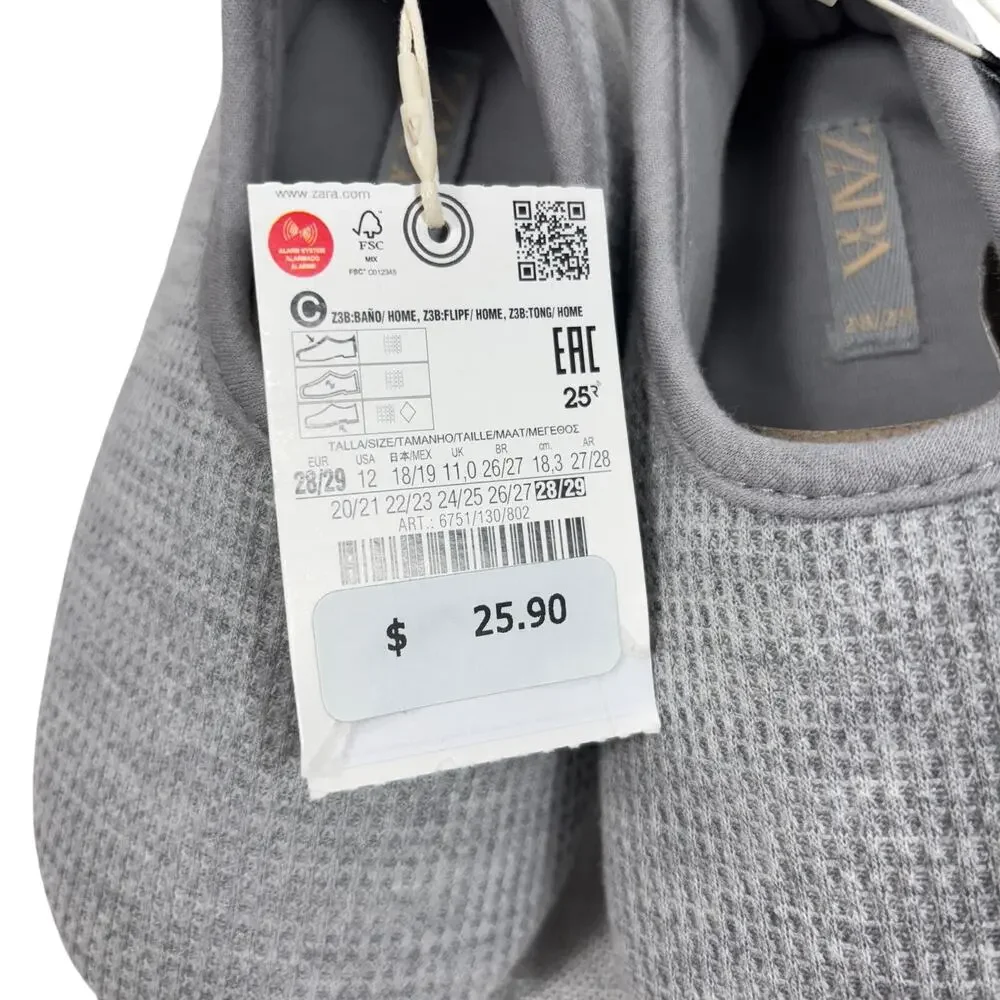 ZARA Kids/Baby Grey Waffle Knit Slippers with Grip Soles Size 28/29 NWT
